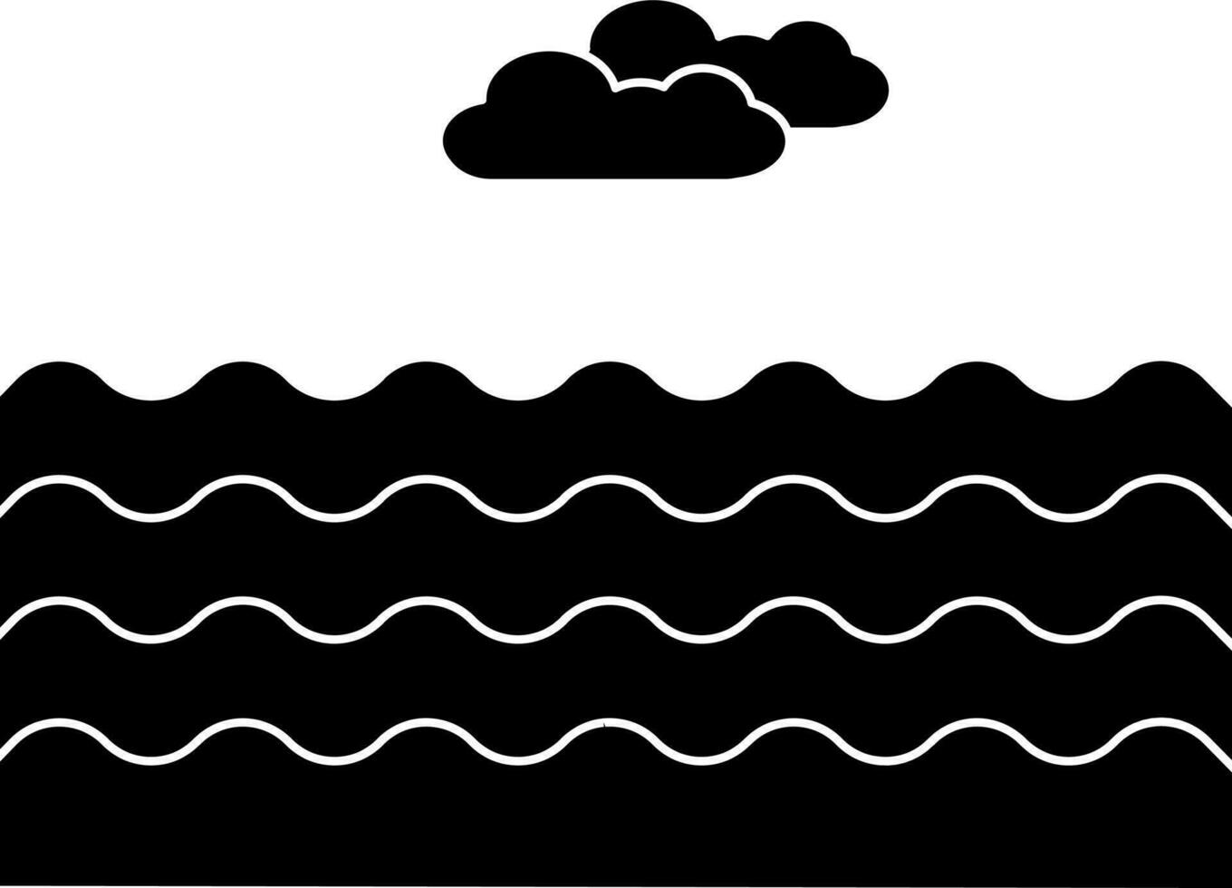 río con nube icono en negro y blanco color. vector