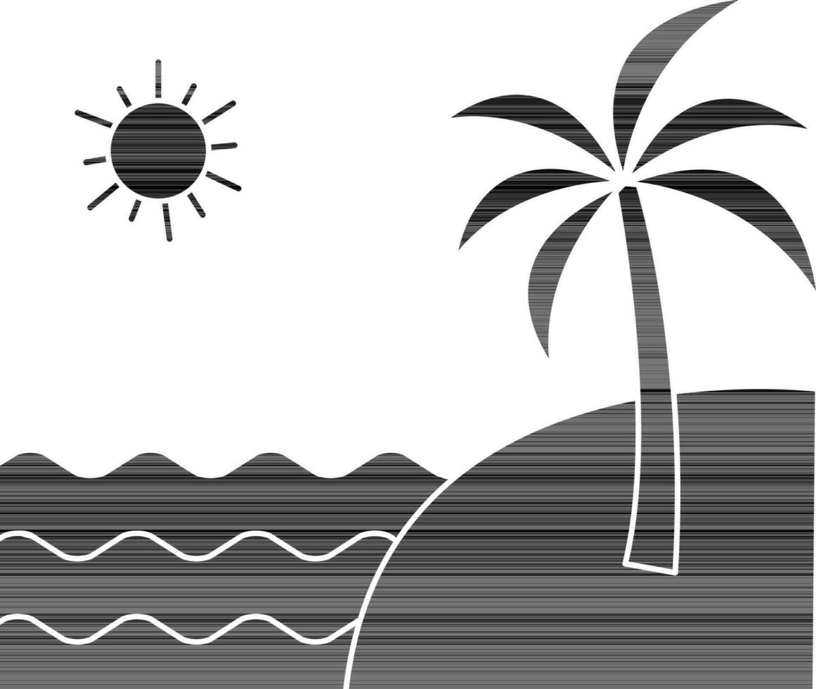 Beach Scenery Icon In black and white Color. vector