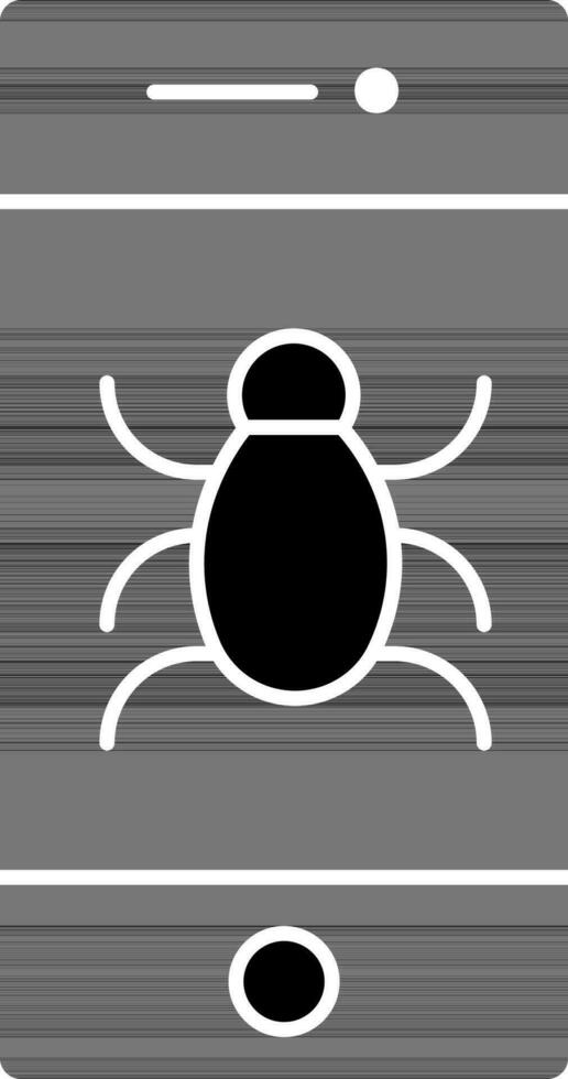 Smartphone With Virus Bug Icon In black and white Color. vector