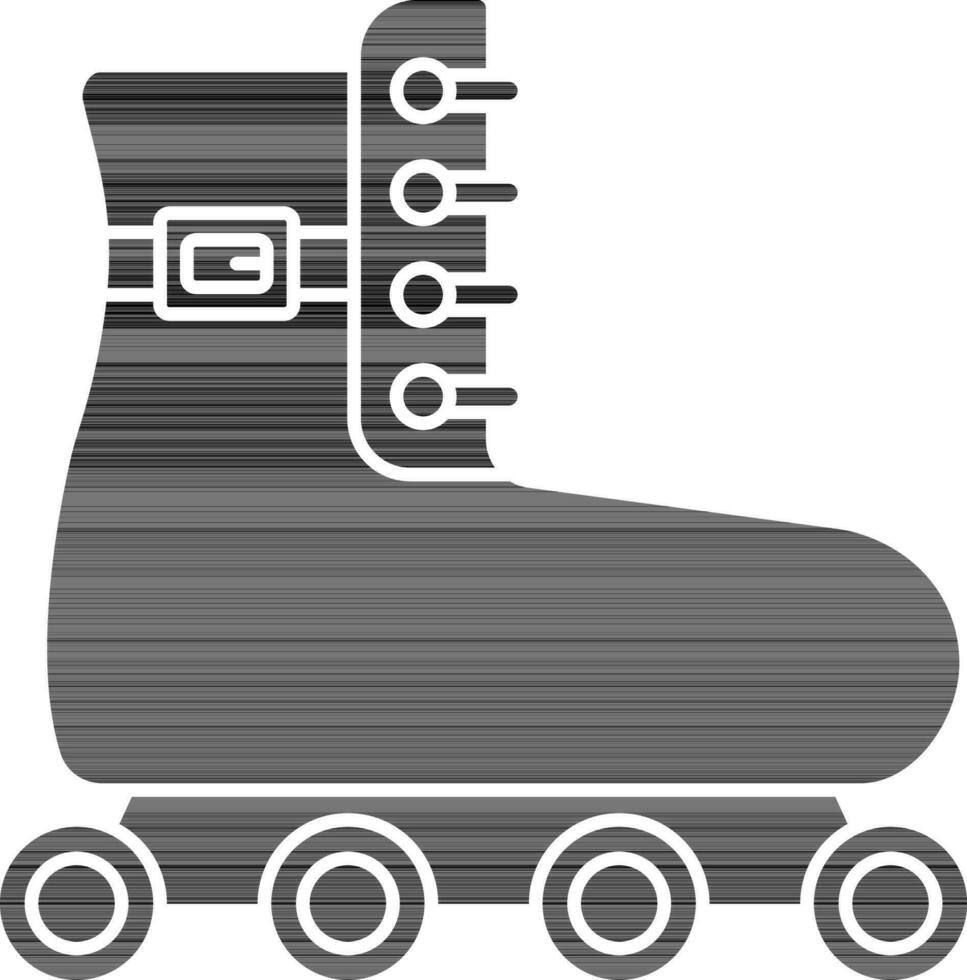 plano estilo rodillo patinar icono en negro y blanco color. vector