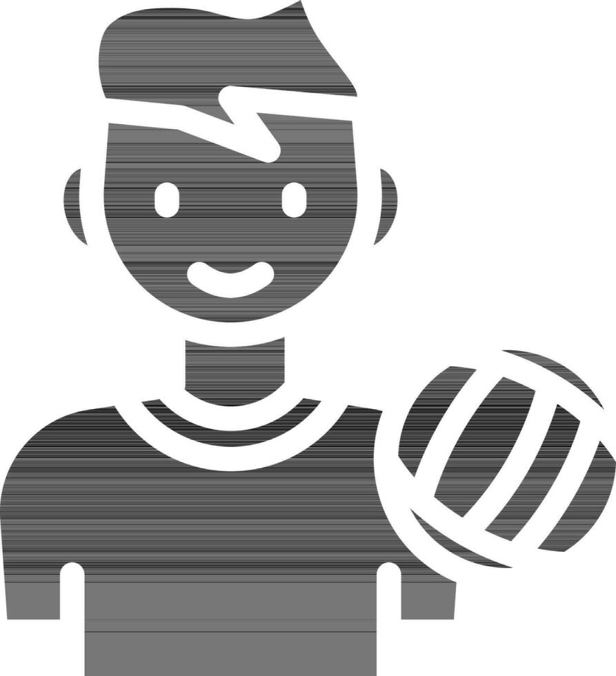 Young Boy With Volleyball Icon In black and white Color. vector