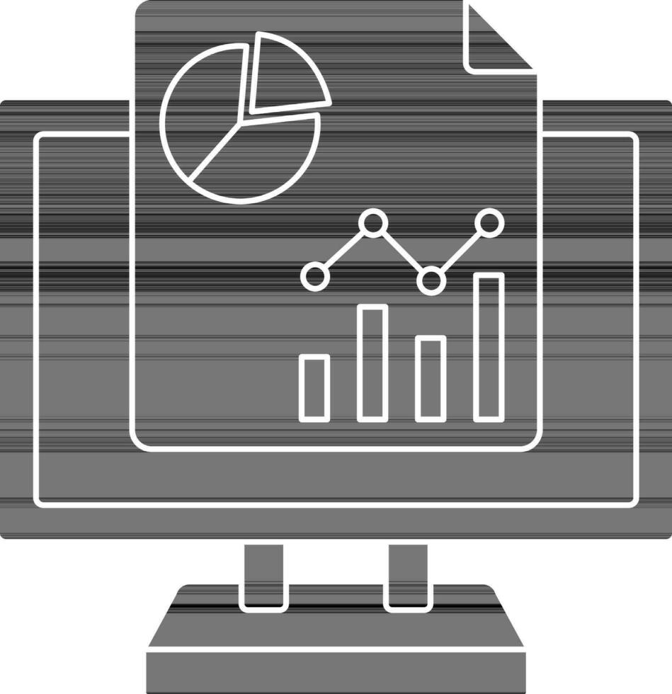 black and white Color Statistics In Desktop Icon. vector