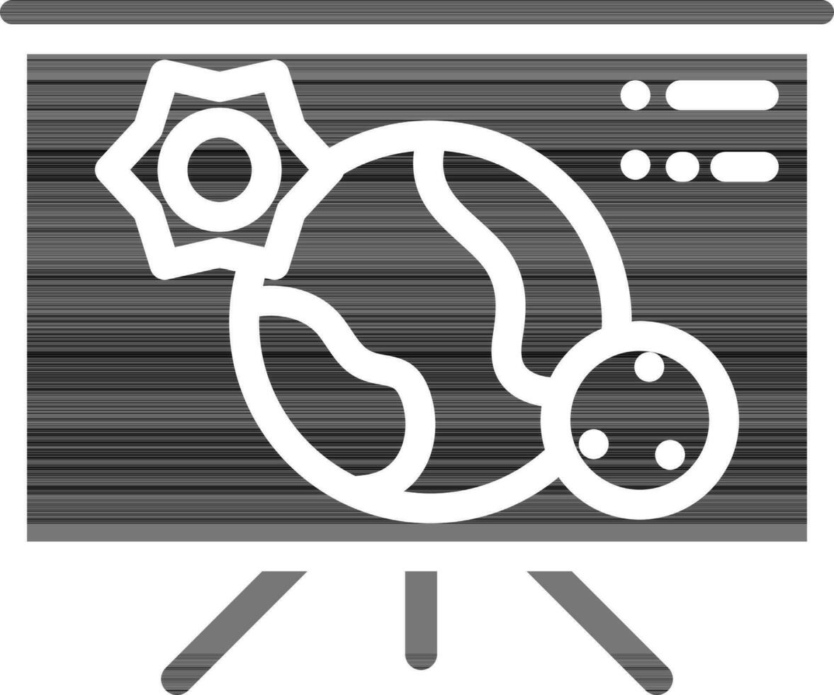 Outer Space On Presentation Board Icon In black and white Color. vector