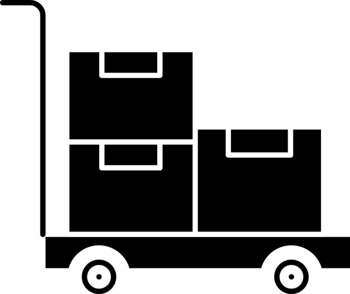 Push Cart With Boxes Icon In Glyph Style. vector