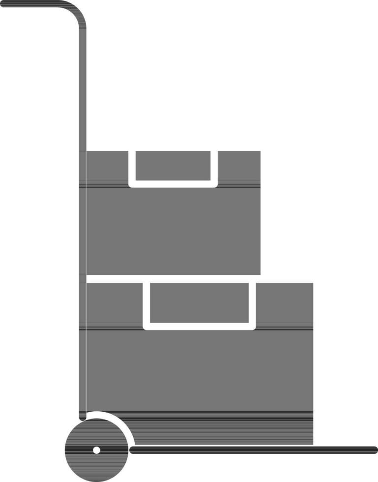 Black And White Color Push Cart With Box Icon. vector