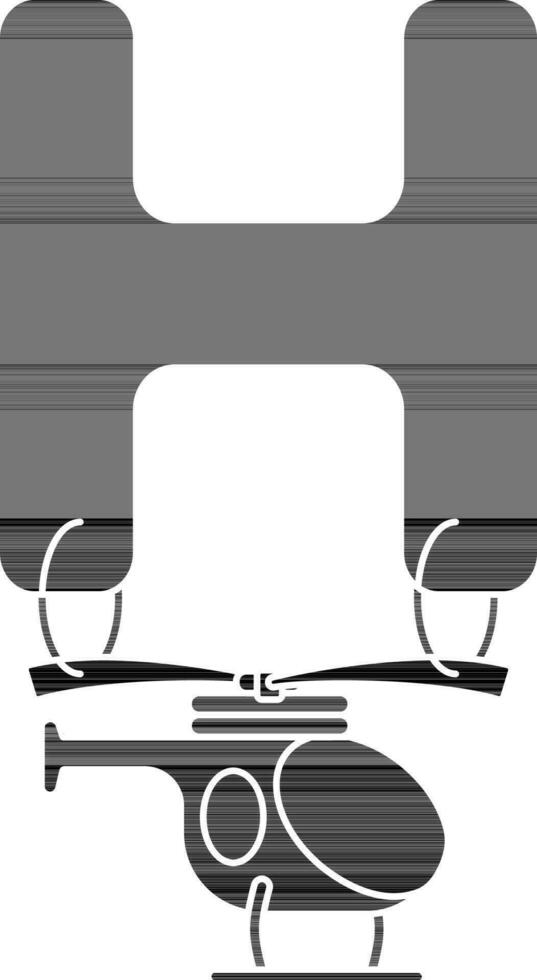 Letter H For Helicopter Icon In black and white Color. vector