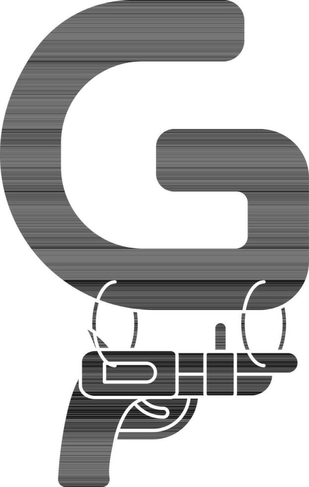 Isolated Letter G For Gun Icon In black and white Color. vector