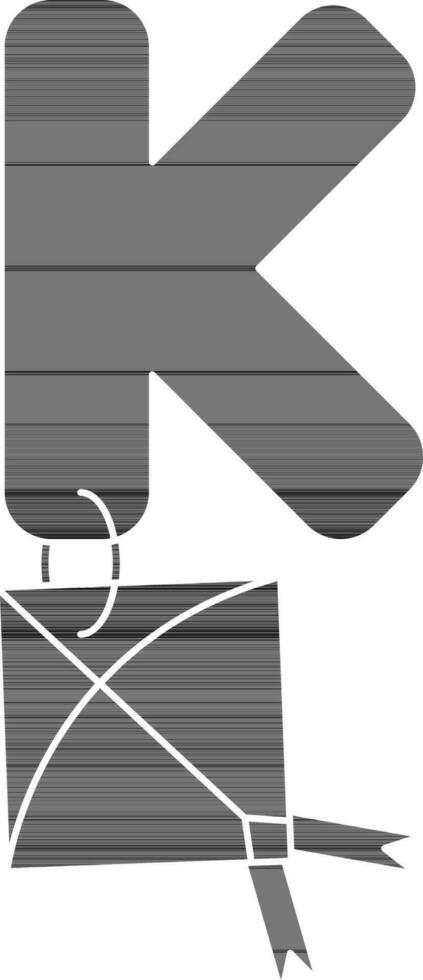 Letter K For Kite Icon In black and white Color. vector