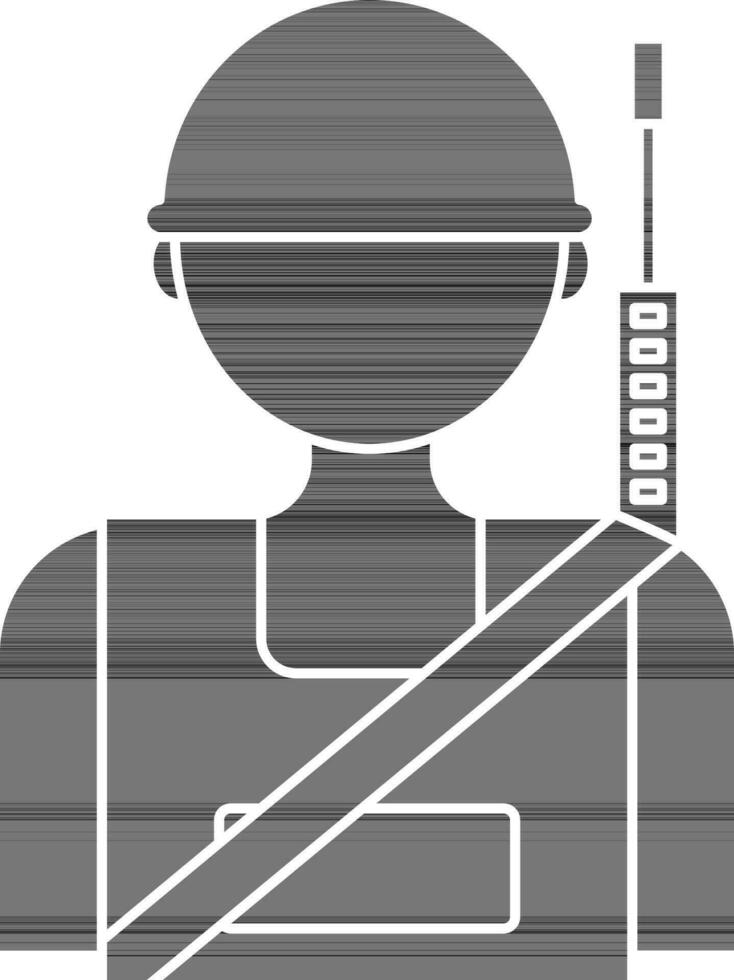 Faceless Soldier Icon In black and white Color. vector