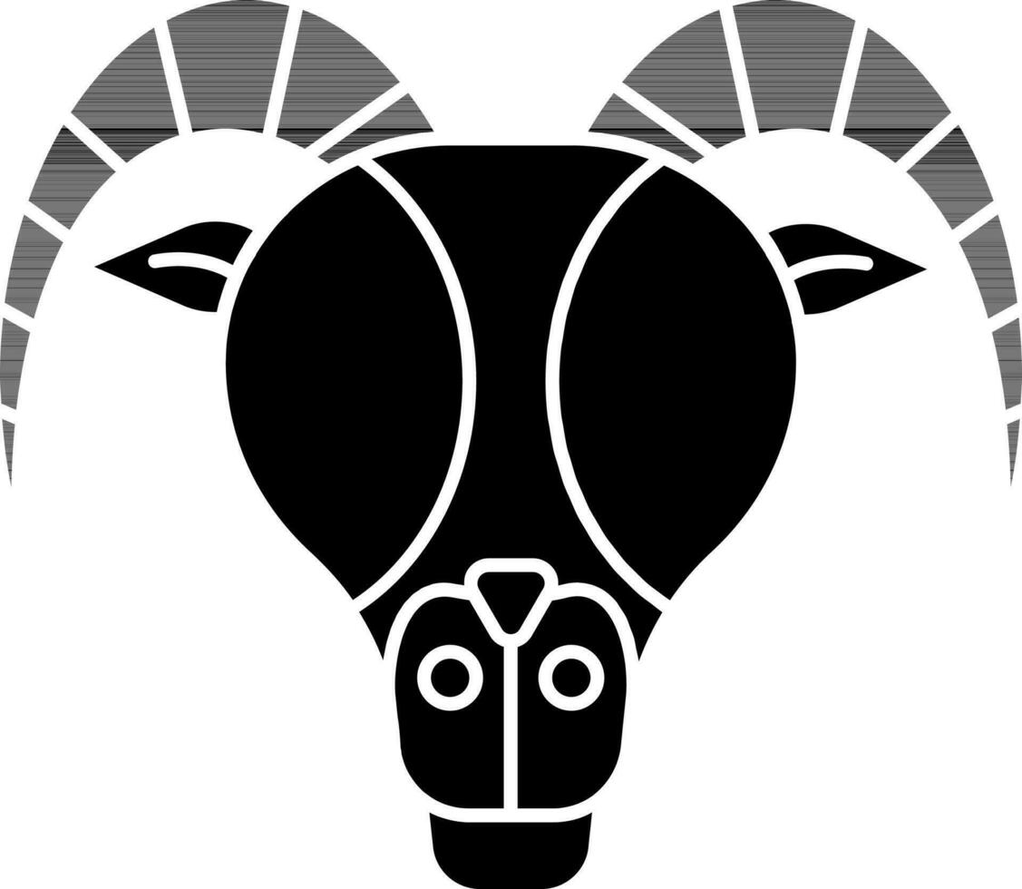 Flat Style Of Aries Zodiac Icon Or Symbol In black and white Color. vector