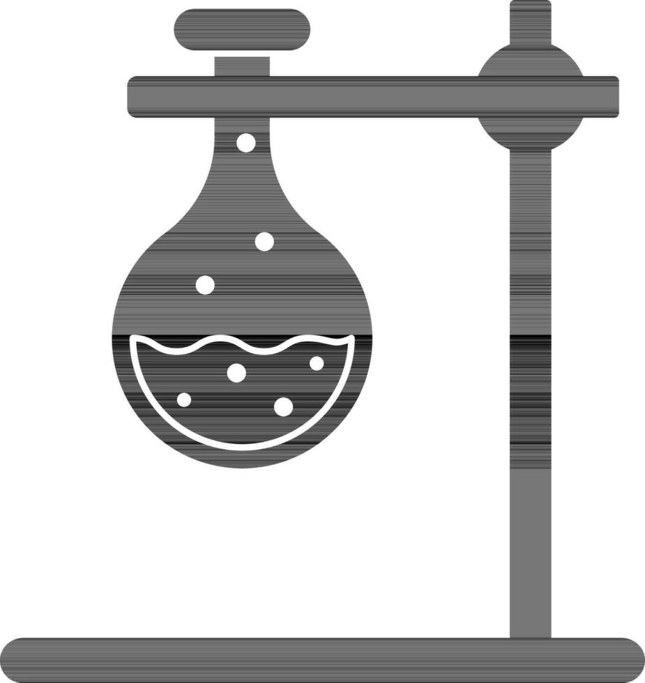 black and white icon of laboratory flask with stand. vector