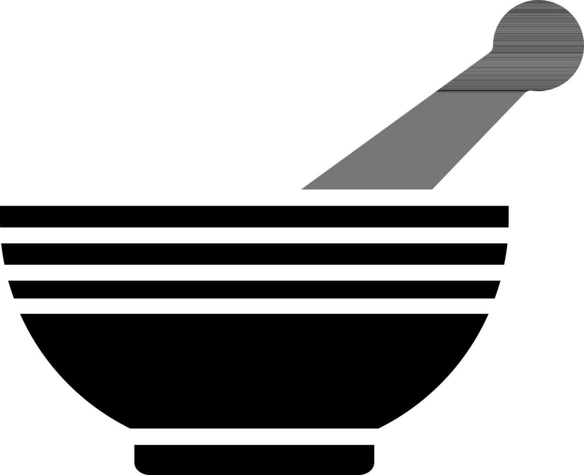 Mortar and pestle icon in black and white color. vector