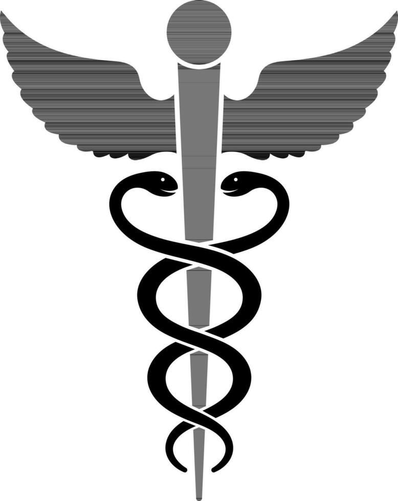 Medical sign or caduceus icon in black and white color. vector