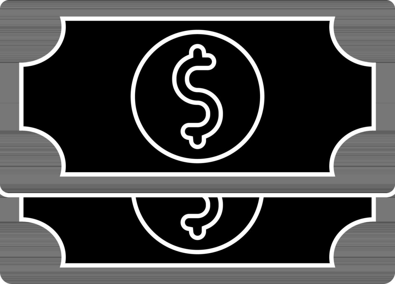 plano estilo billete de banco icono en negro y blanco color. vector