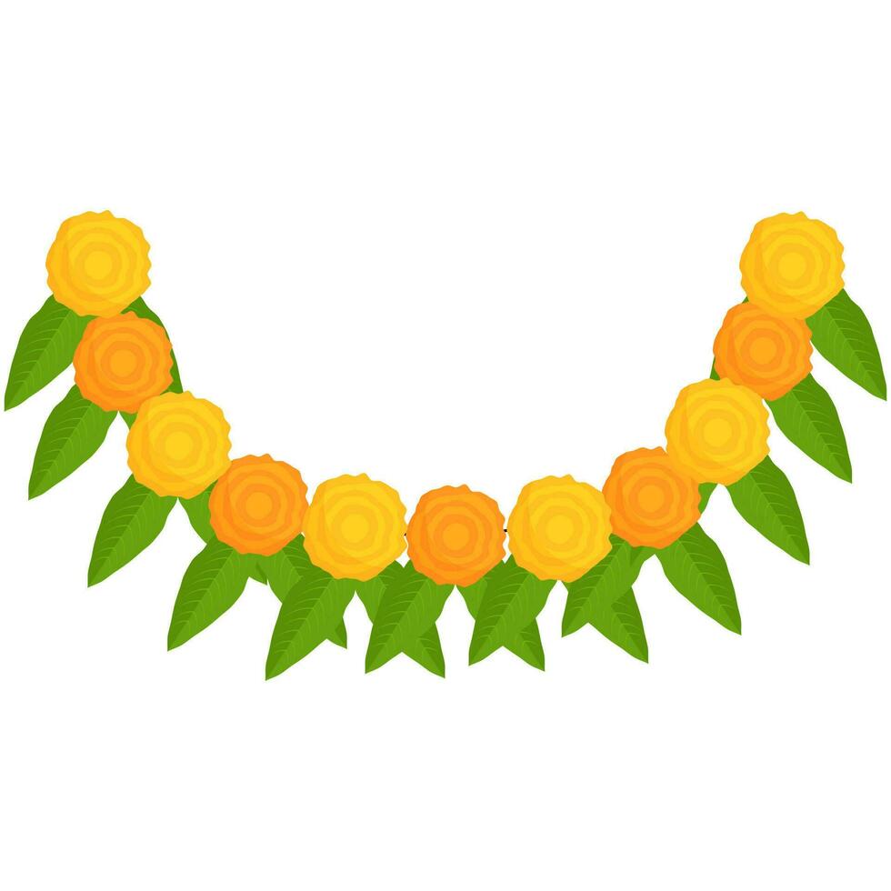 Traditional Flower Garland Toran In Yellow And Green Color. vector