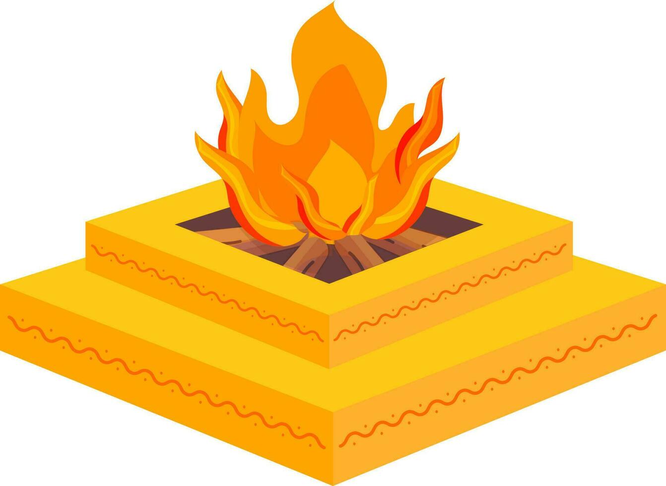 Realistic Fire Pit Agnikund Element On White Background. vector