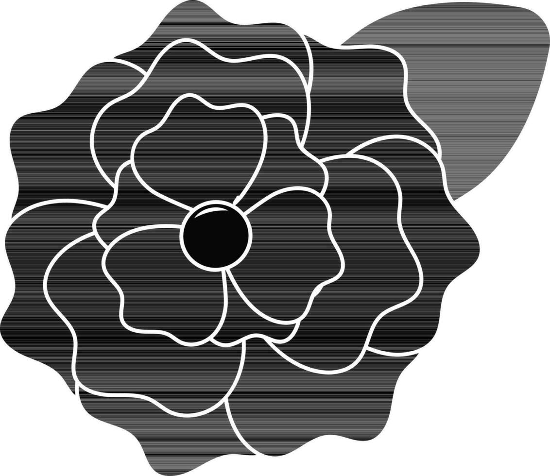 plano estilo peonía flor icono en negro y blanco color. vector