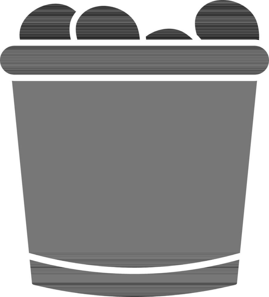 Bucket Of Chicken Popcorn Icon In black and white Color. vector