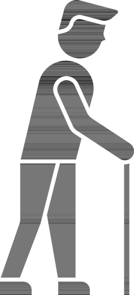 Man With Stick Icon In black and white Color. vector