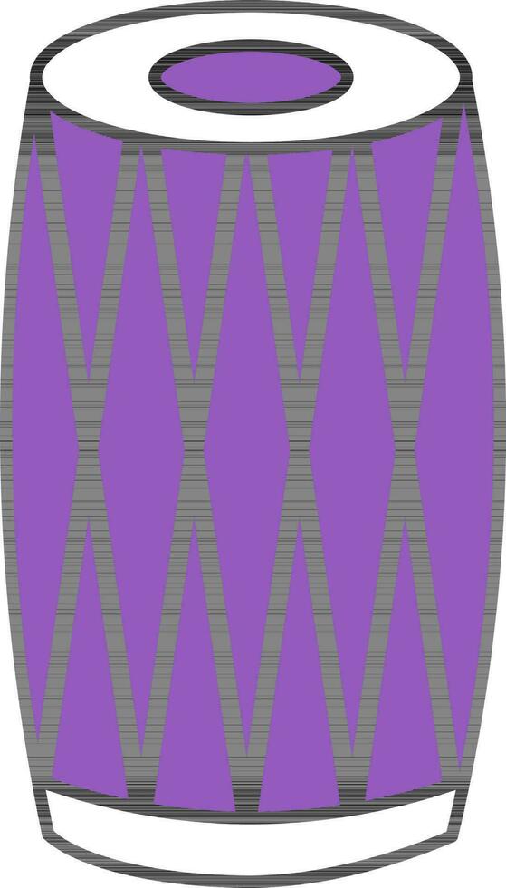 Vector Illustration of Dholak dhol In Violet And White Color.