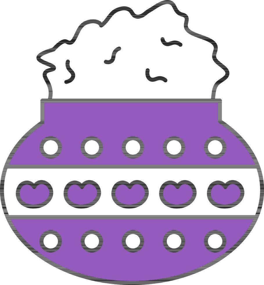 Violeta y blanco polvo gulal color en barro maceta icono. vector