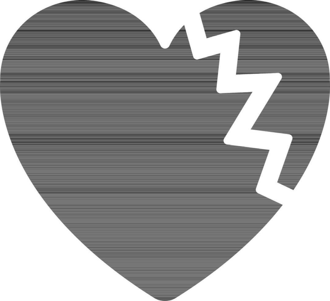 roto corazón icono en negro y blanco color. vector