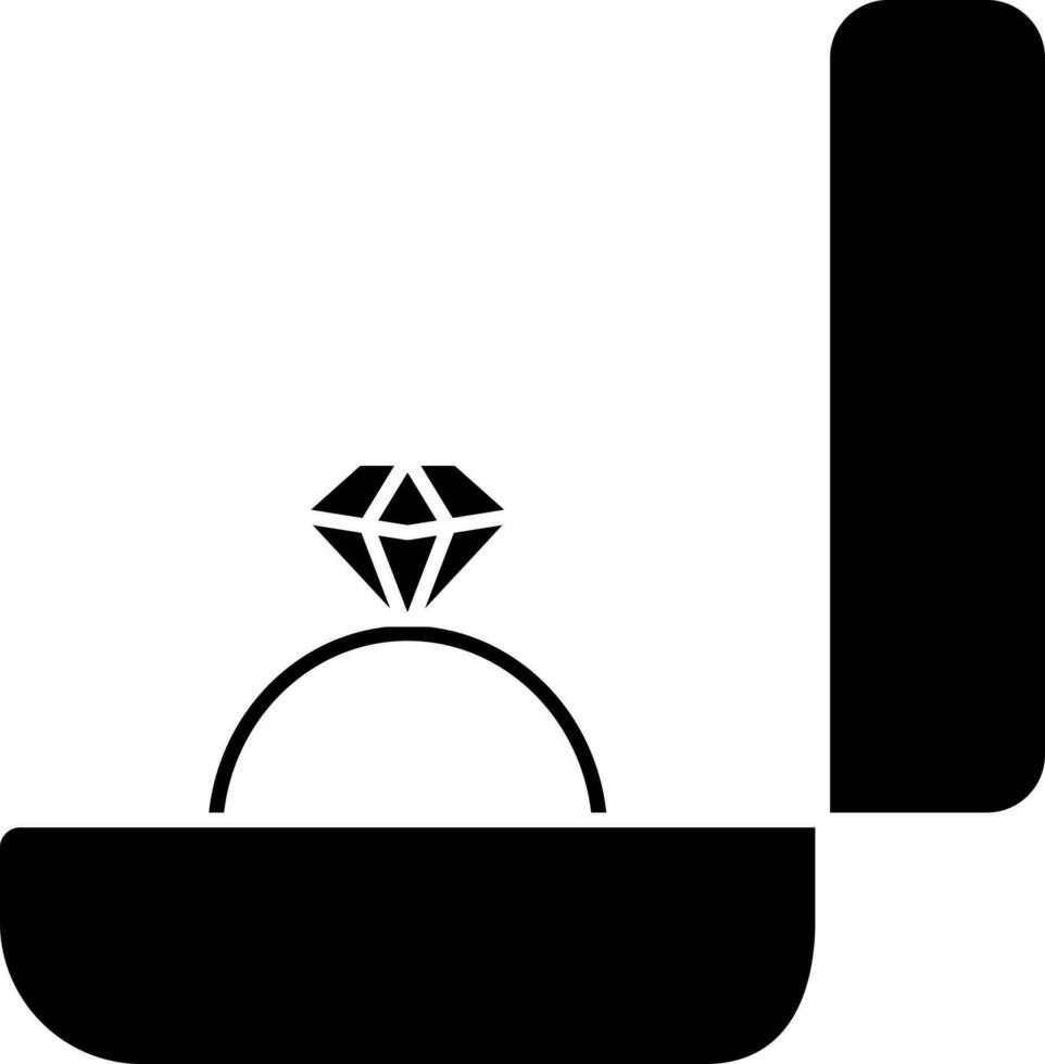 Flat Style Diamond Ring In Box black and white Icon. vector
