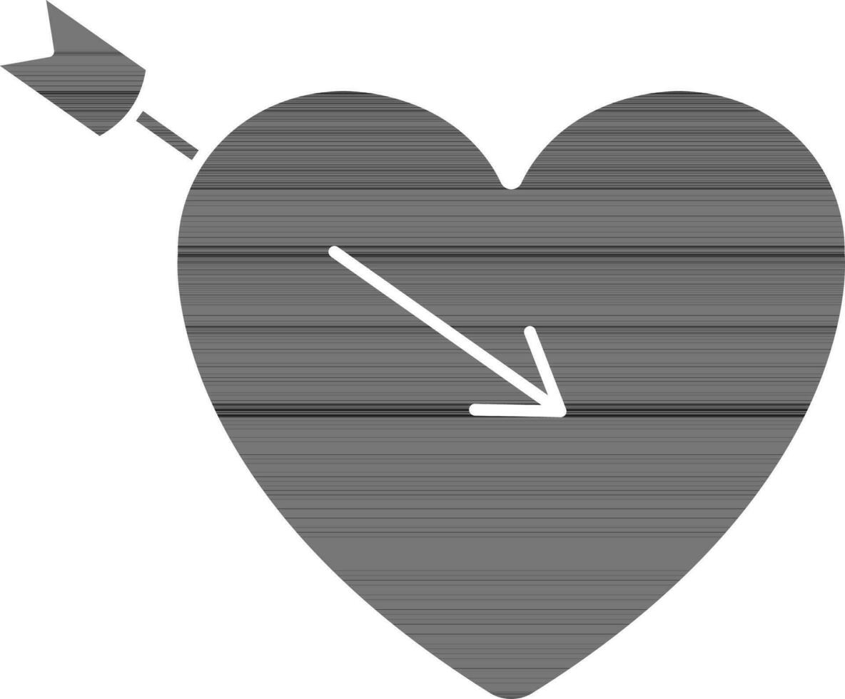 Arrow Hit In the Heart black and white Icon. vector