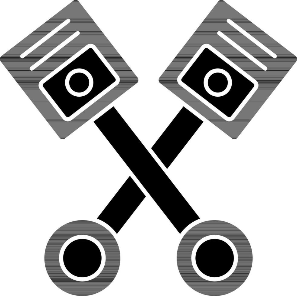 Crossed Piston Icon In black and white Color. vector