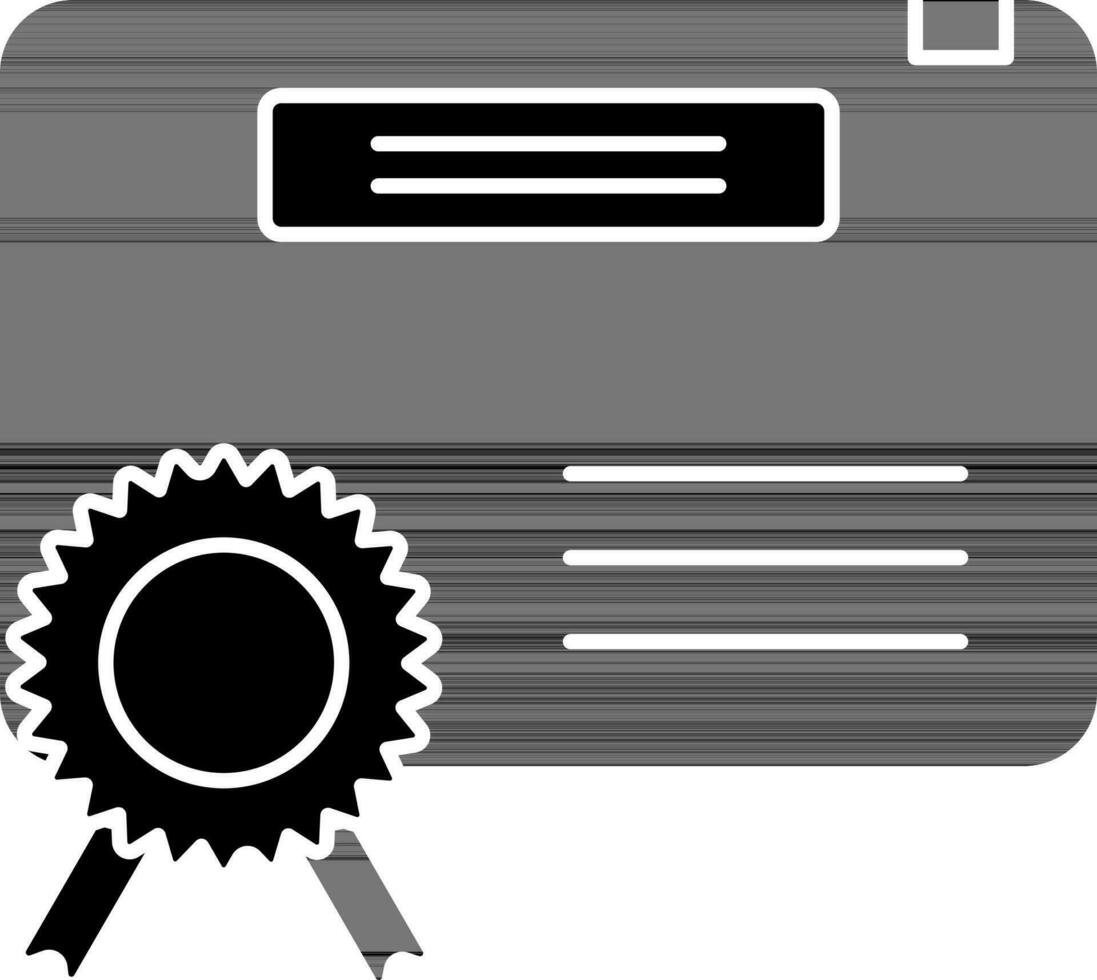 certificado icono en negro y blanco color. vector