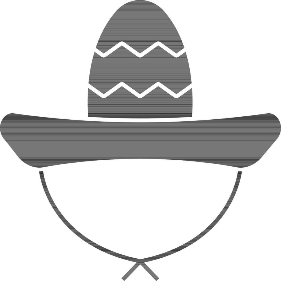 black and white Sombrero Hat Icon In Flat Style. vector