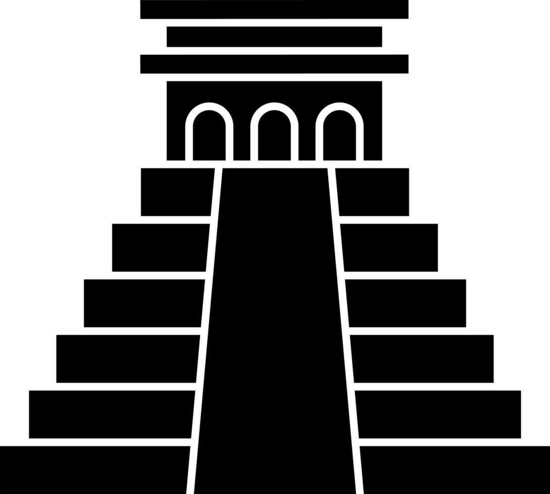 black and white Illustration Of Chichen Itza Flat Icon. vector