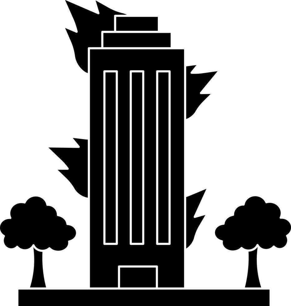 Glyph Fire on Building Icon in Flat Style. vector