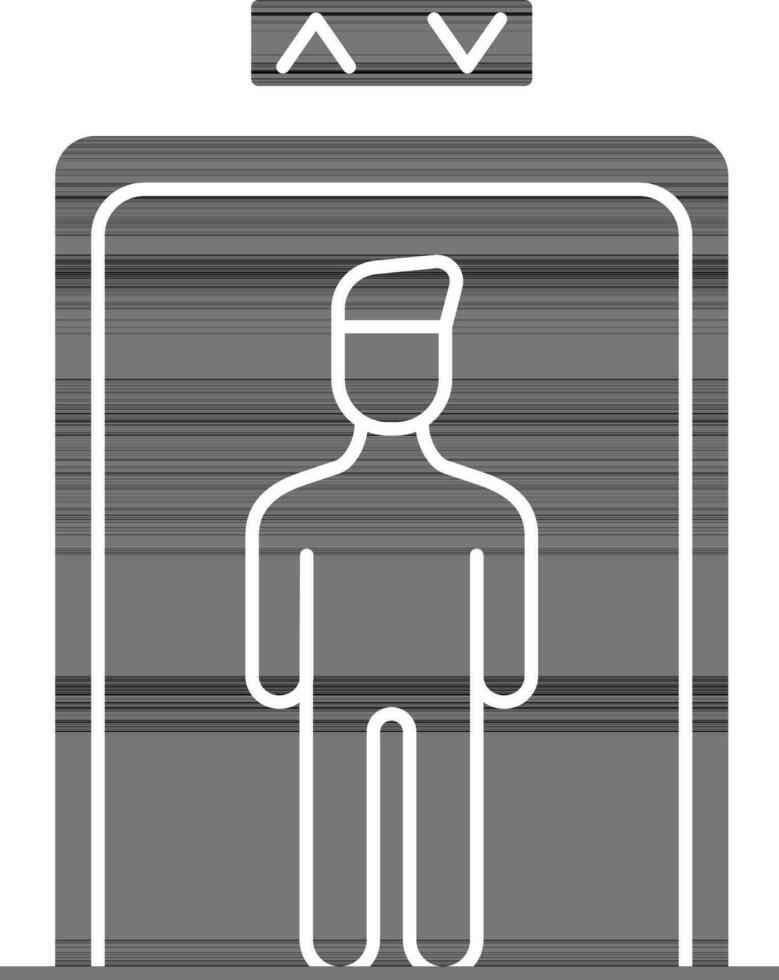 black and white Illustration Of Man In Lift Icon. vector