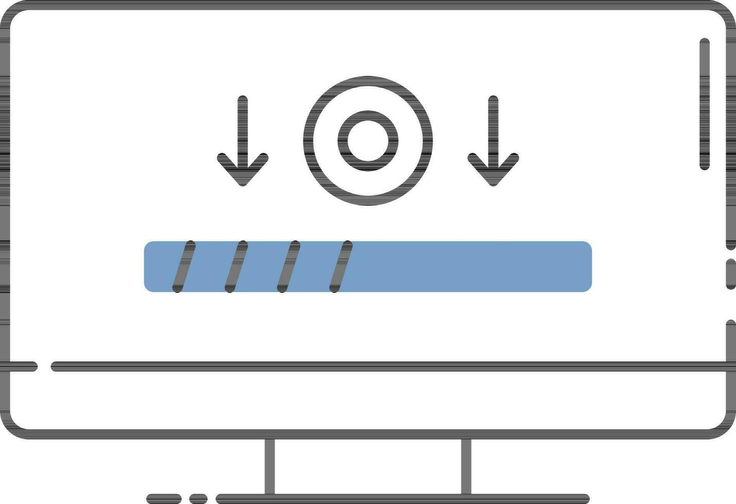 Blue And White Color Downloading Data In Desktop Icon. vector