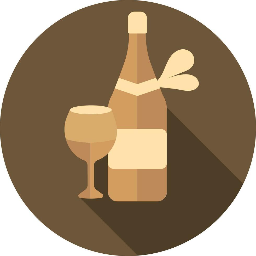 Champagne Bottle With Glass Icon On Brown Background. vector