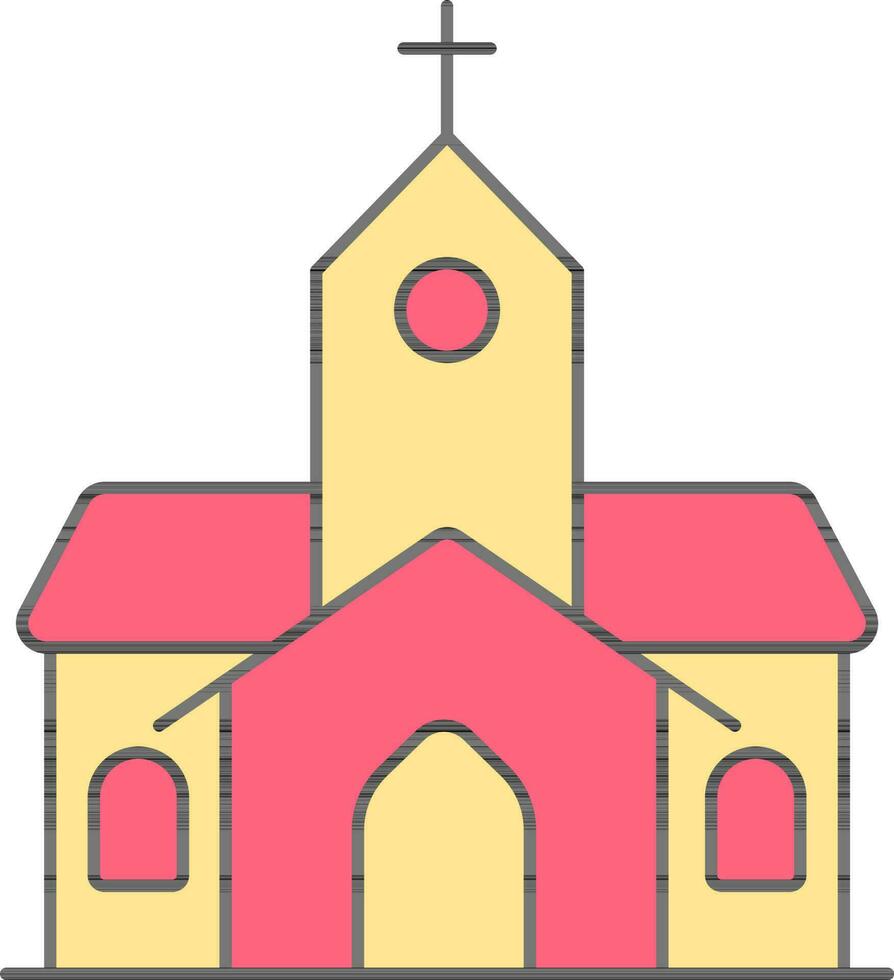 Red And Yellow Church Building Flat Icon Or Symbol. vector