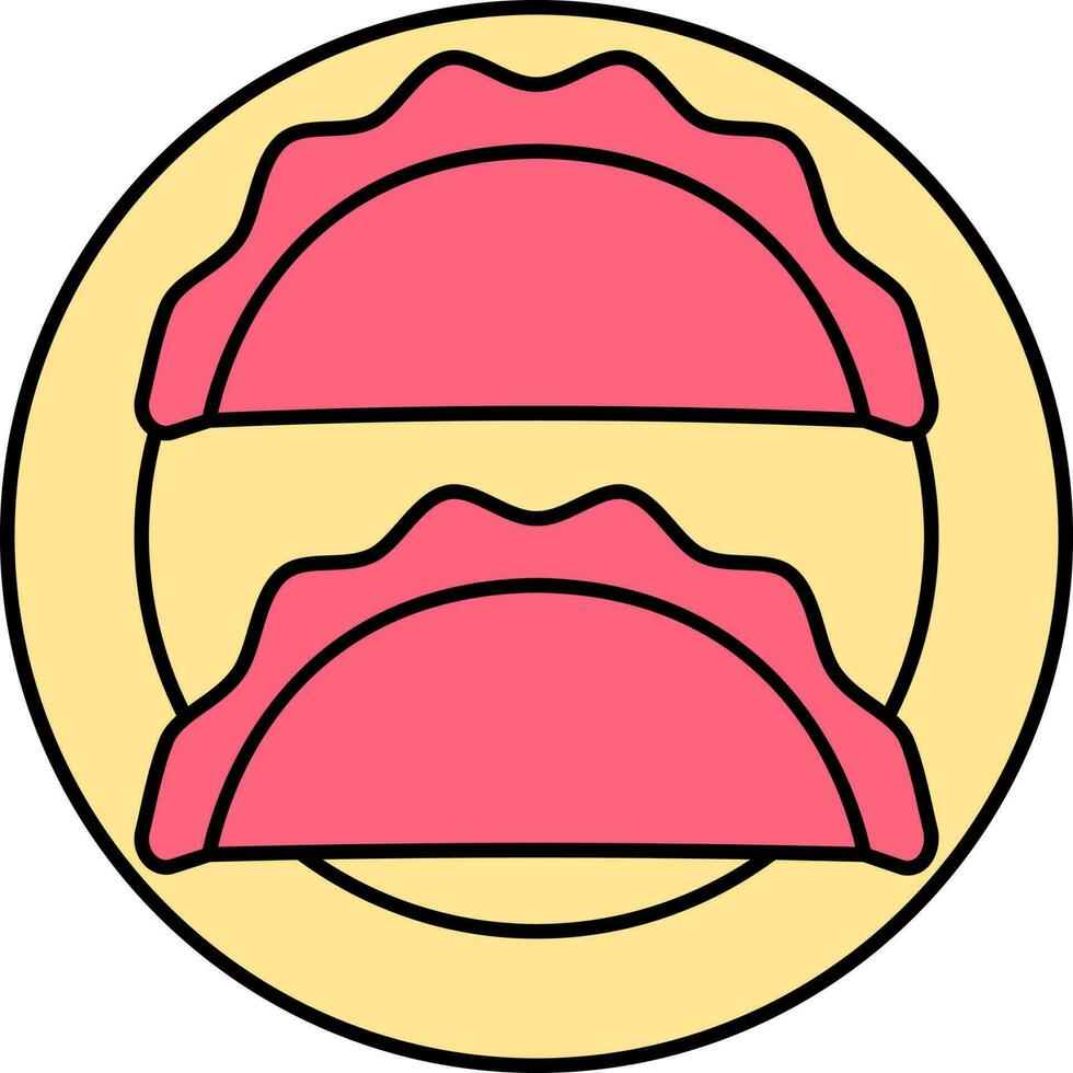 Flat Tacos Plate Icon In Red And Yellow Color. vector