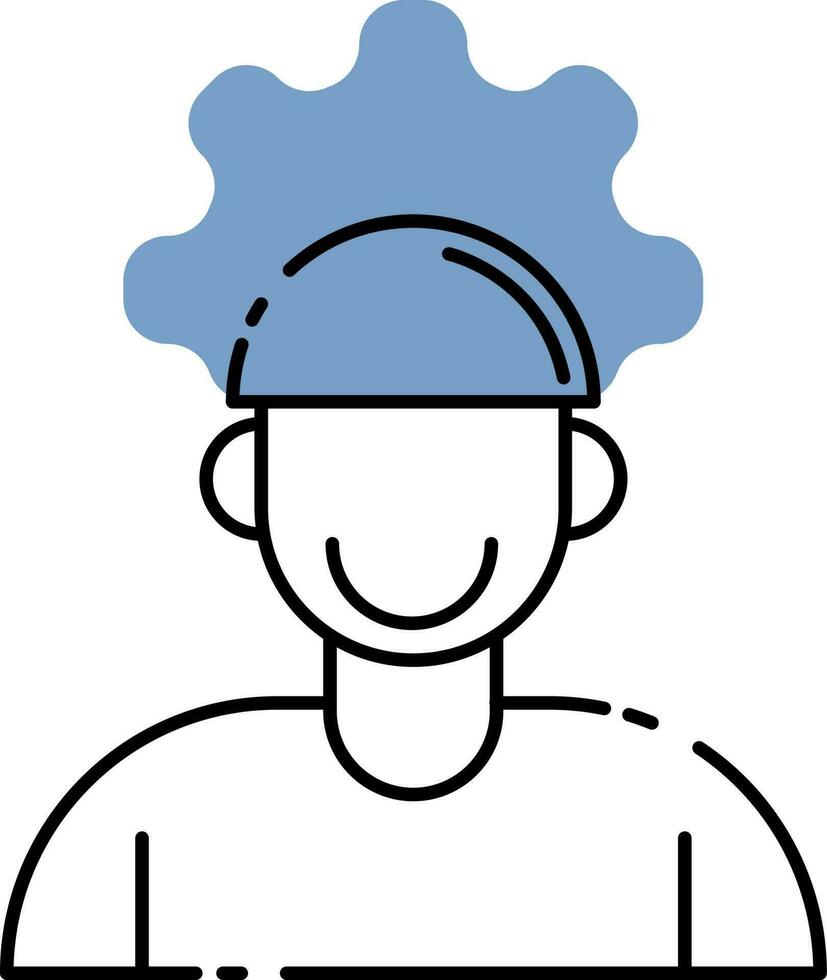 Man Head With Setting Icon In Blue And White Color. vector