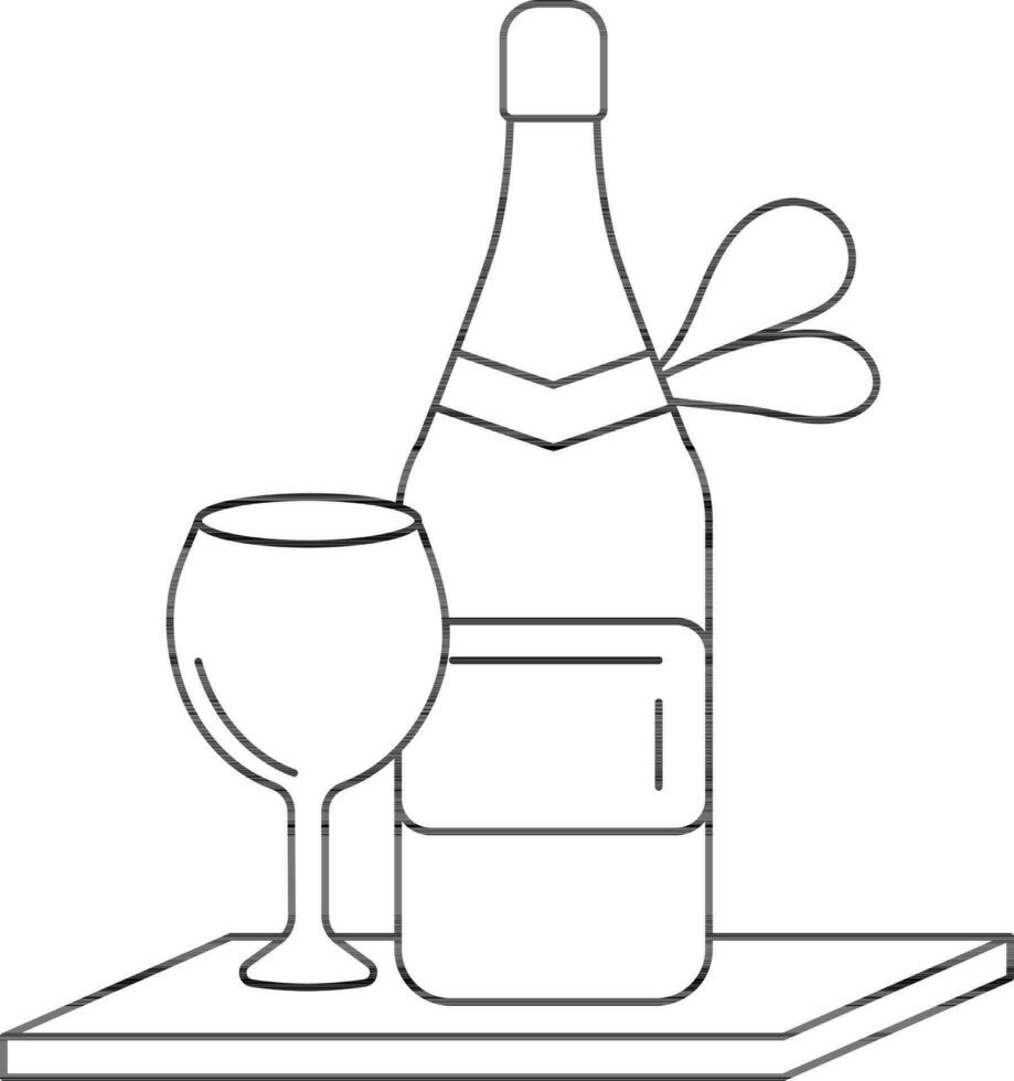 Champagne Bottle With Glass Icon In Black Outline. vector