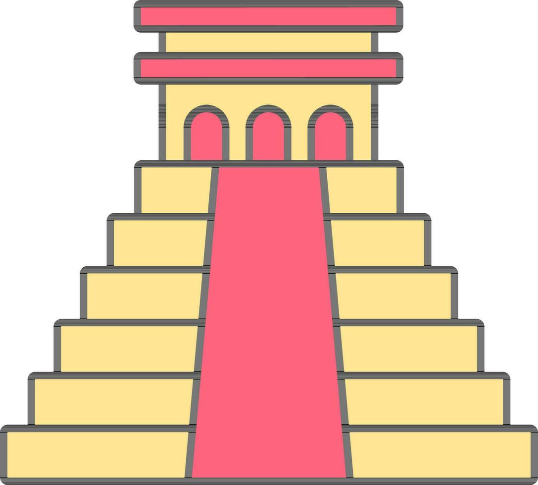 Yellow And Red Chichen Itza Flat Icon. vector