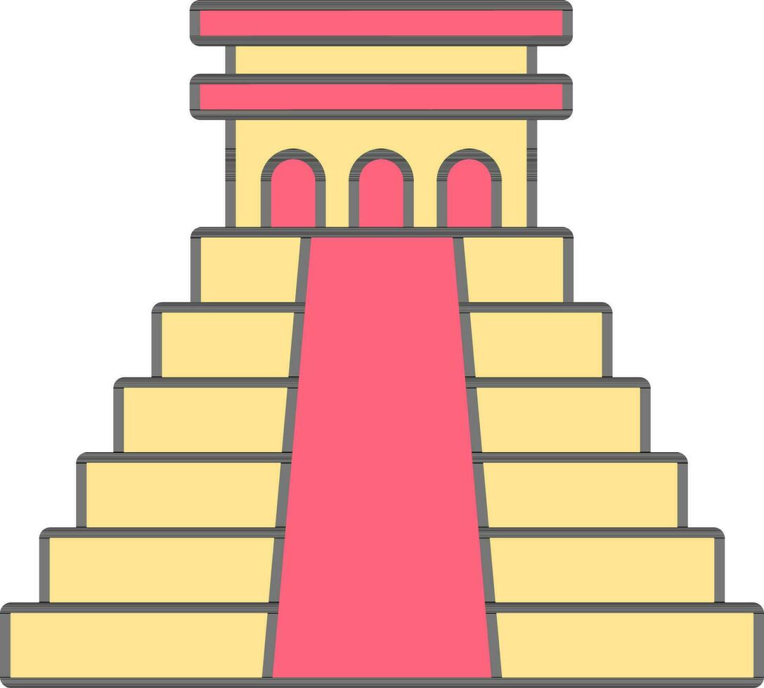 Yellow And Red Chichen Itza Flat Icon. vector