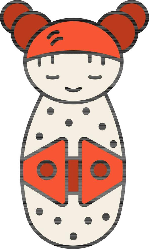 Orange And White kokeshi Icon In Flat Style. vector