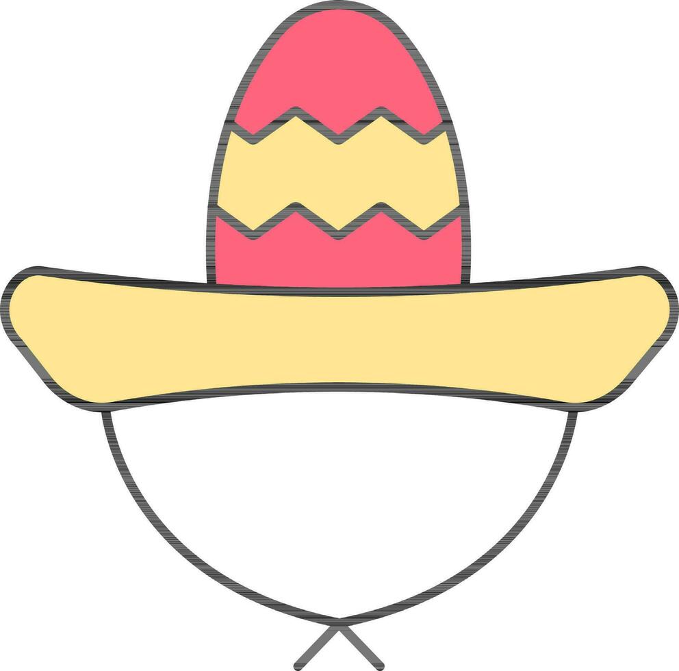 Flat Style Sombrero Hat Icon In Red And Yellow Color. vector