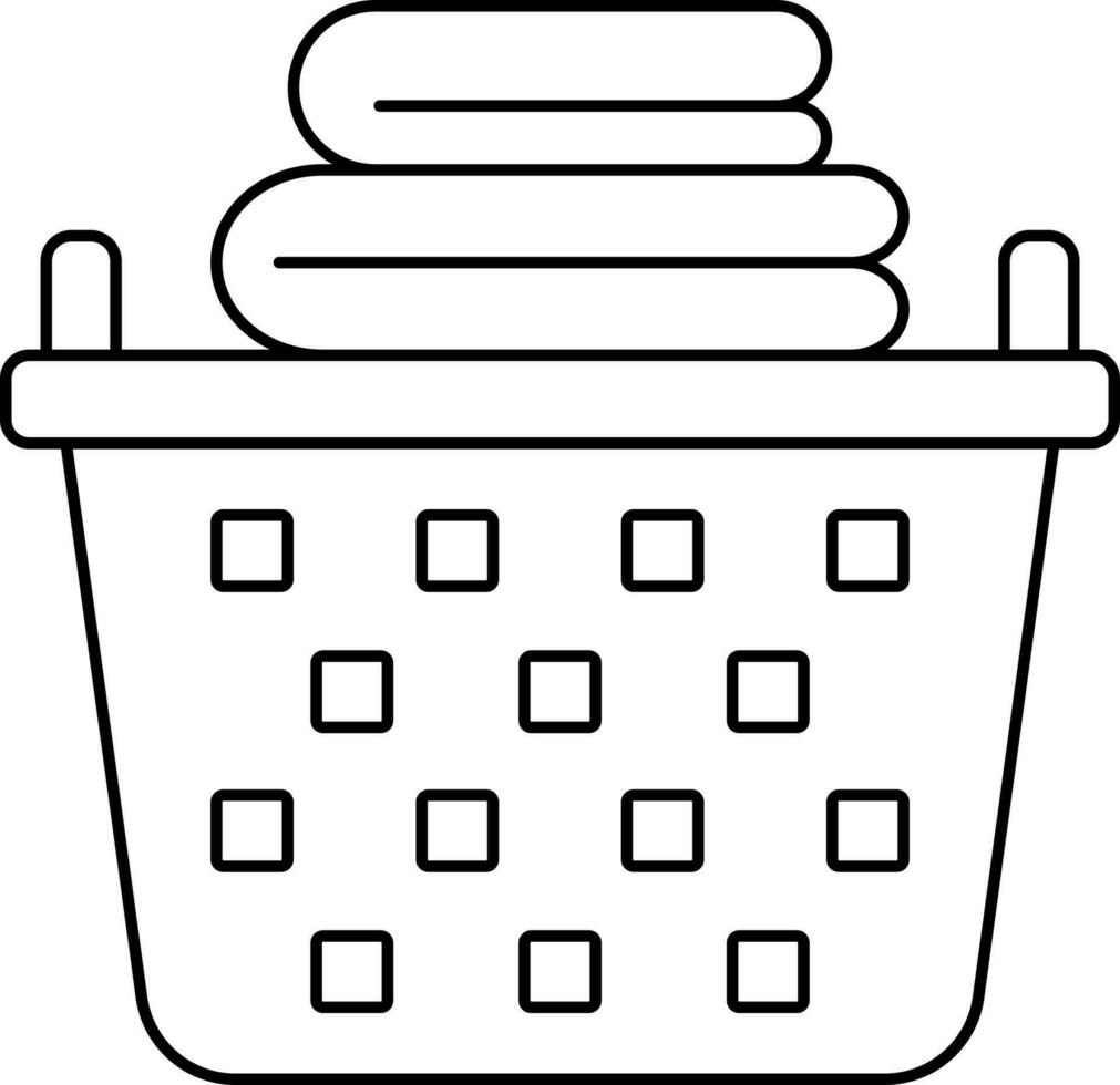 Black Outline Basket With Clothes Icon. vector