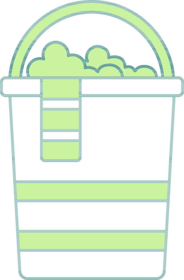 Laundry Bucket Icon In Green And White Color. vector