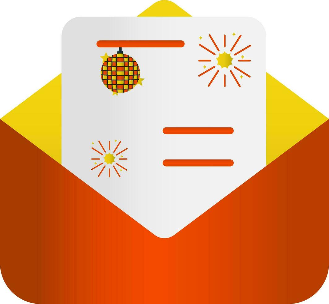 Disco Party Invitation Card Icon In Yellow And Orange Color. vector
