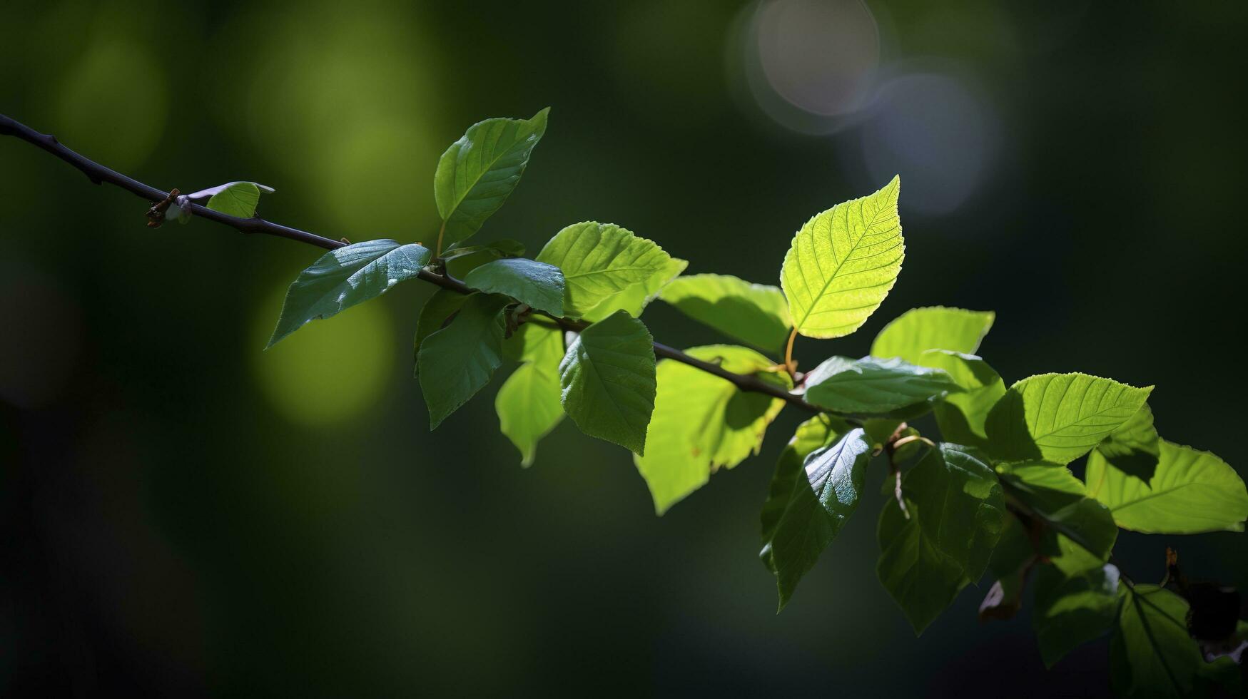 Earth Day and World Environment Day, Spring, Tropical tree leaves and branch with beautiful green forest background, generate ai photo