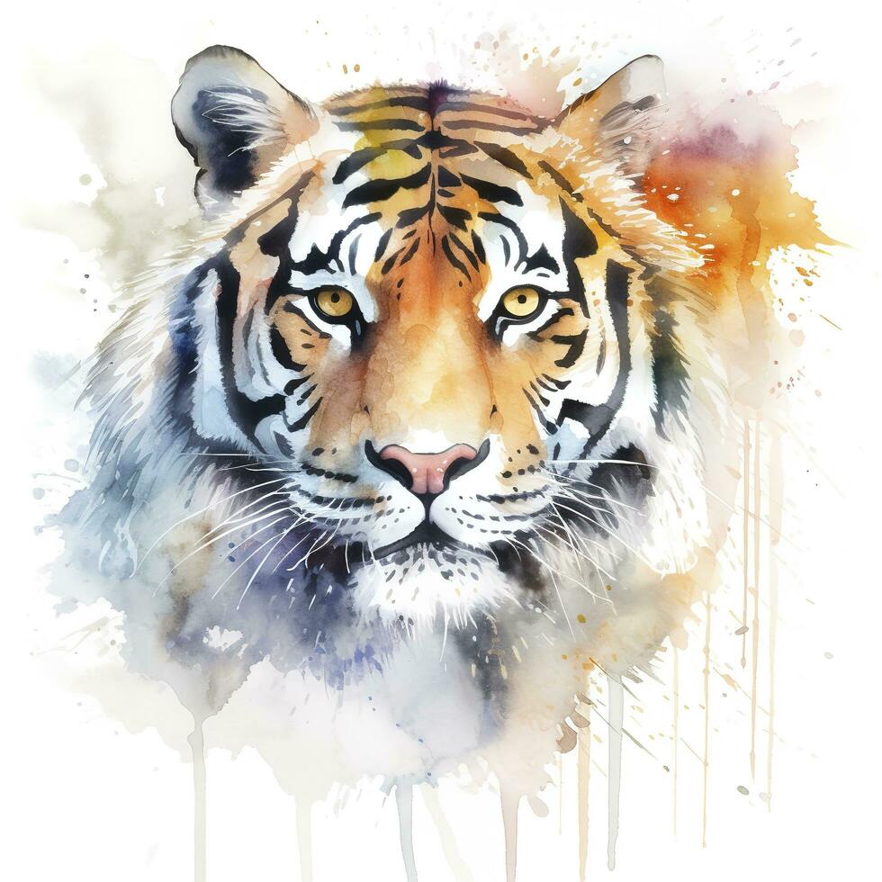 isolated tiger watercolour splashes with ink painting, llustration art, generate ai photo