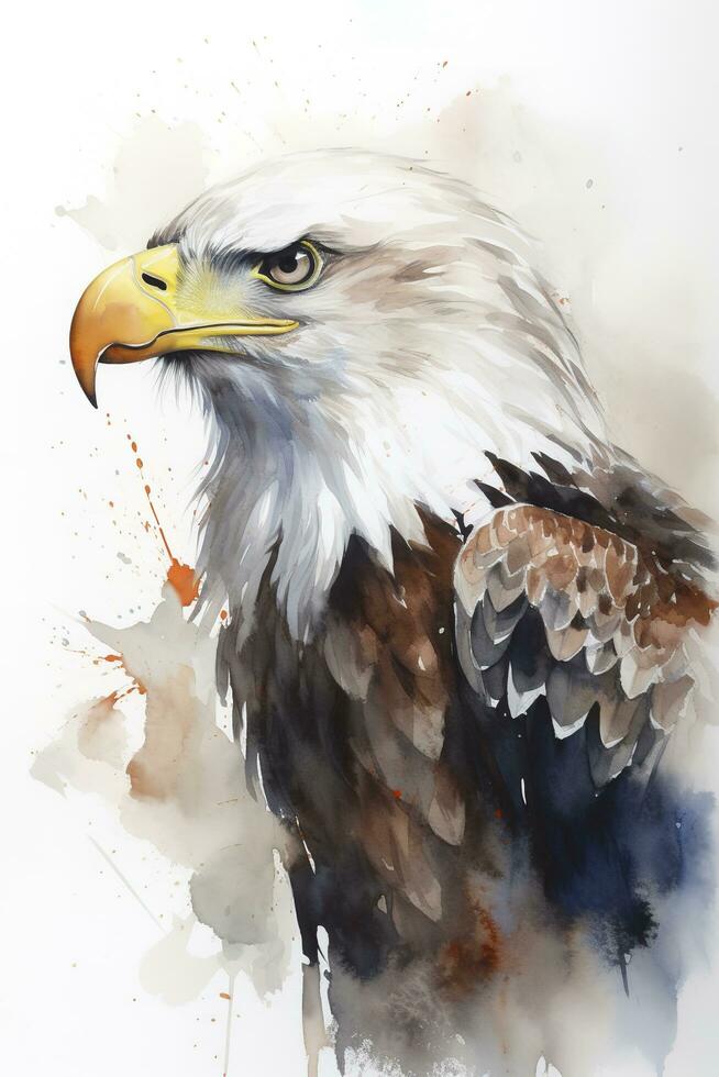 Bald eagle flying draw and paint on white background vector illustration, generate ai photo